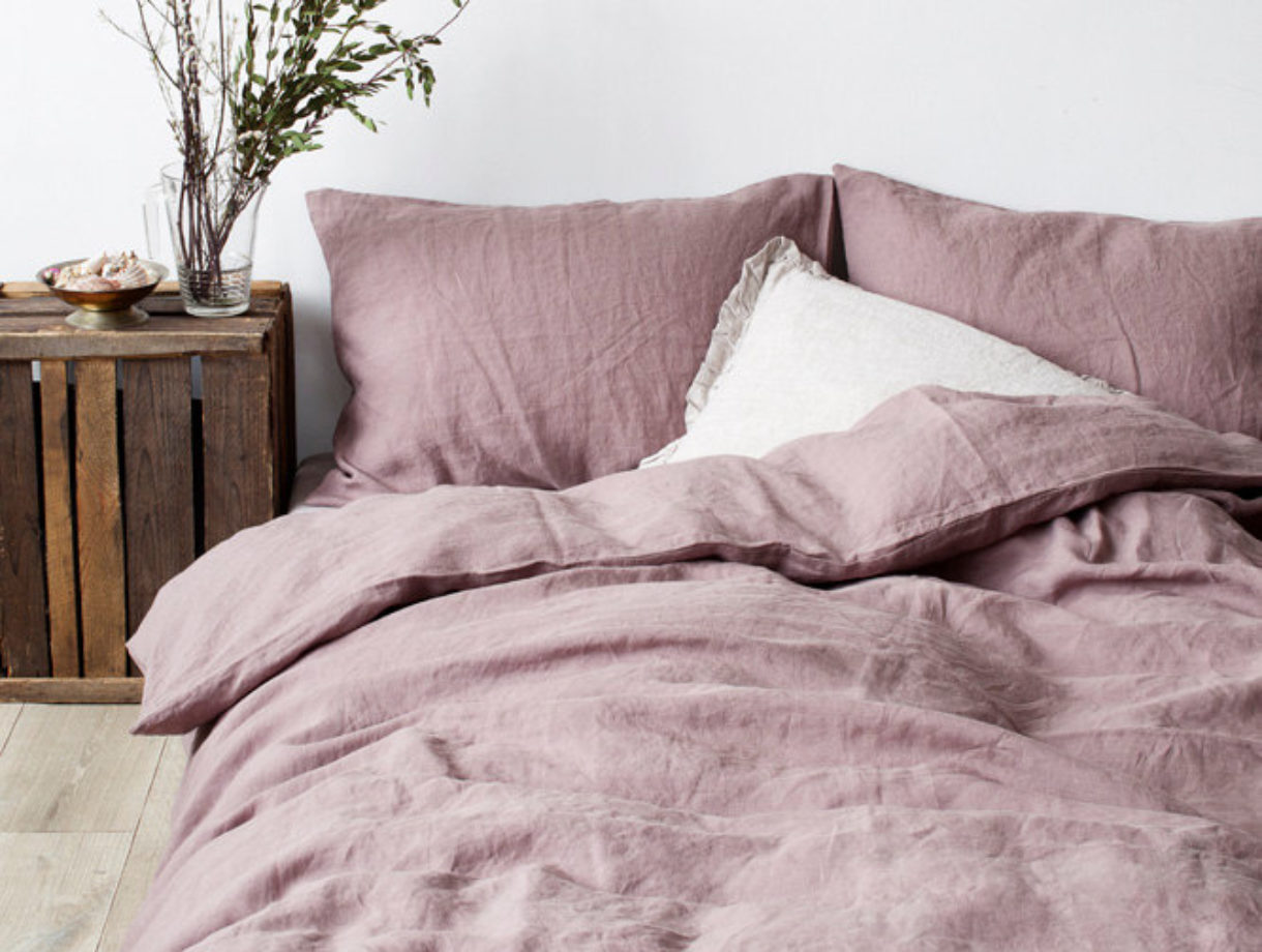 minimalist & sustainable home textile pink bedsheets Linen fitted sheets flax bed linen