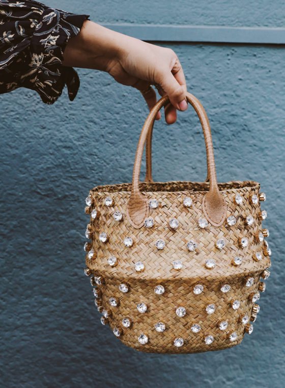 DIY Crystal Studded Straw Bag